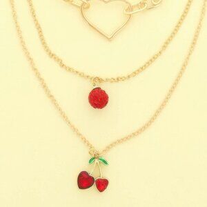 Jeweled Red Cherry Pendant Necklace